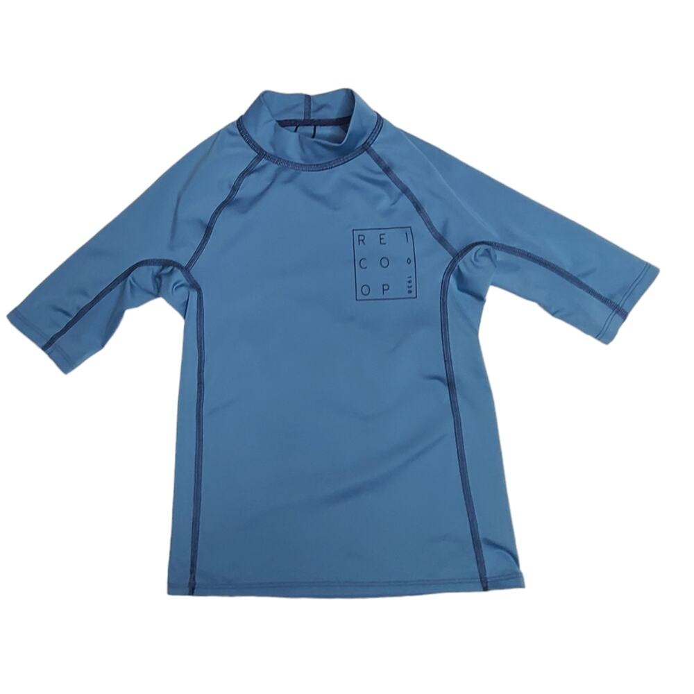 REI co-op boy's light blue short sleeve rash guard swim top XS (6-7)